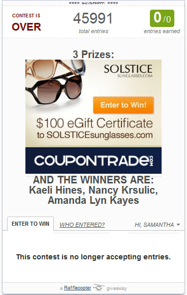 Solstice Sunglasses Winners