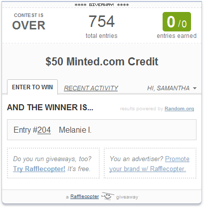 Winner of the $50 Credit to Minted
