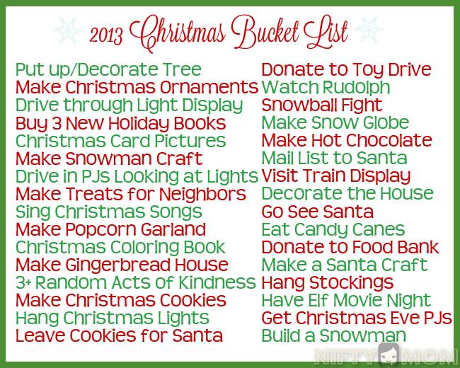 Christmas Bucket List Ideas with Printable