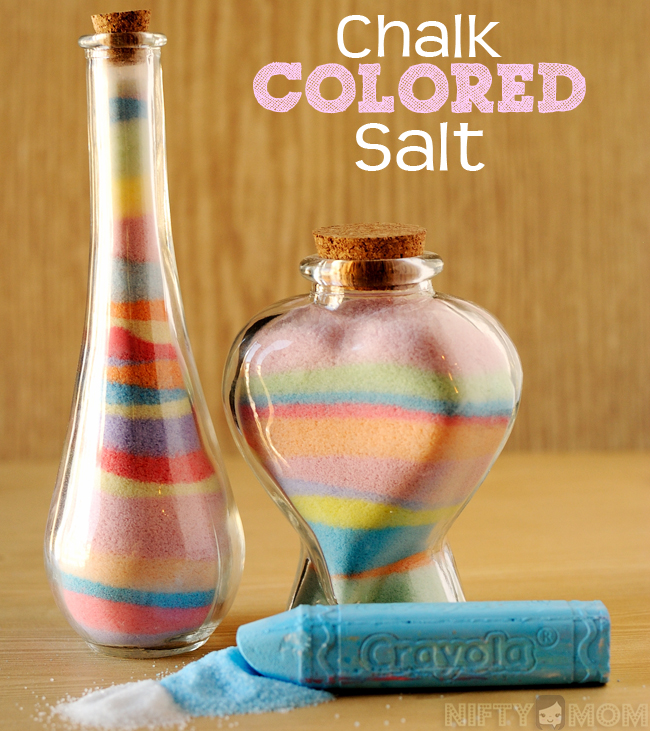 DIY Color Salt (with Chalk) for Faux Colored Sand - Do with the little ones for gifts!