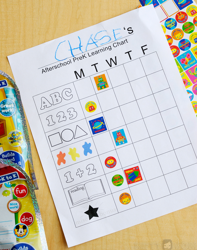 Afterschool Pre-K Learning Sticker Chart Printable #Ready4Preschool #shop