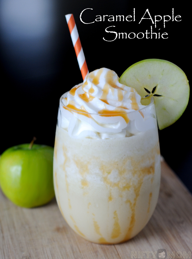 Caramel Apple Smoothie with Whipped Topping and Caramel Drizzle