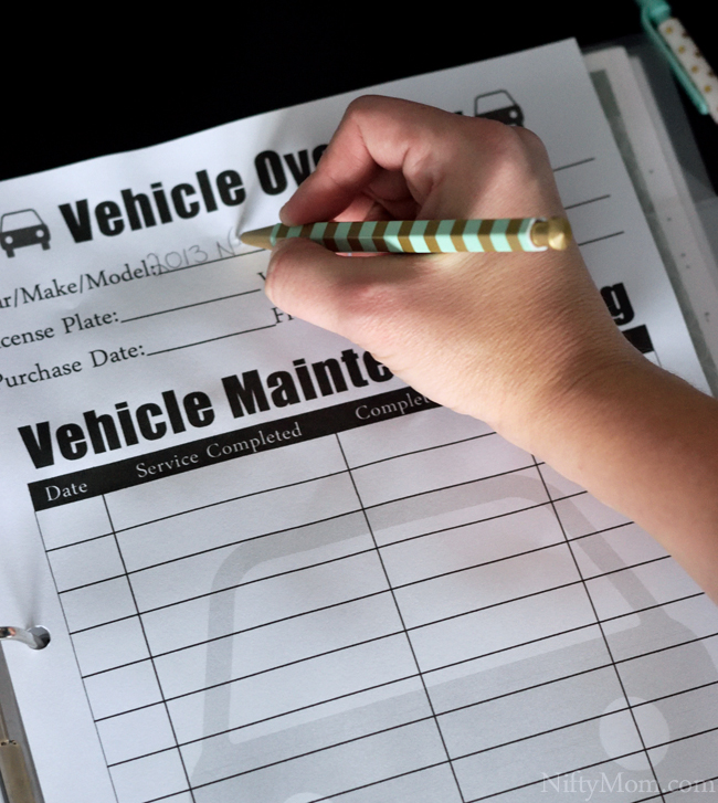 Printable Vehicle Information Sheet & Maintenance Log