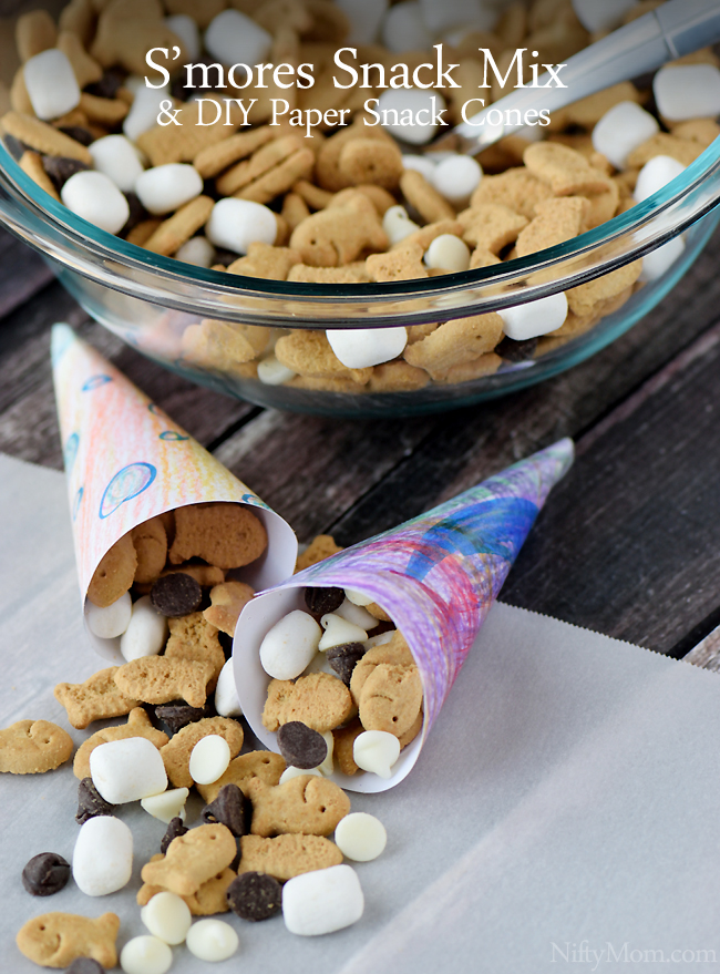 Easy S'mores Snack Mix & DIY Paper Snack Cones