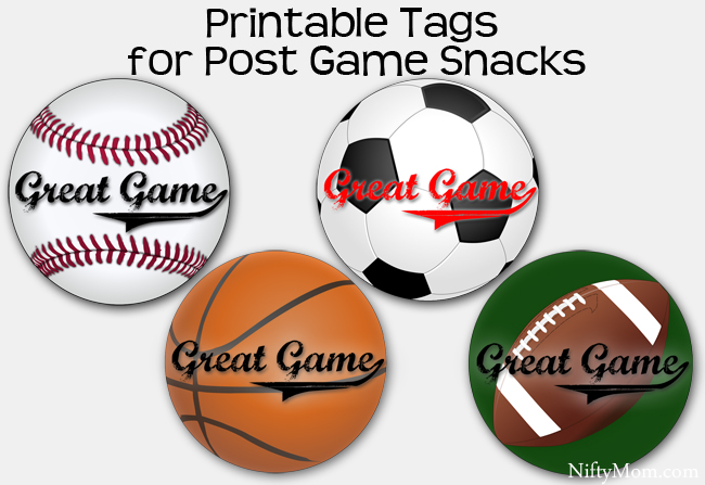 Printable Tags for Post Game Snacks for Youth Sports