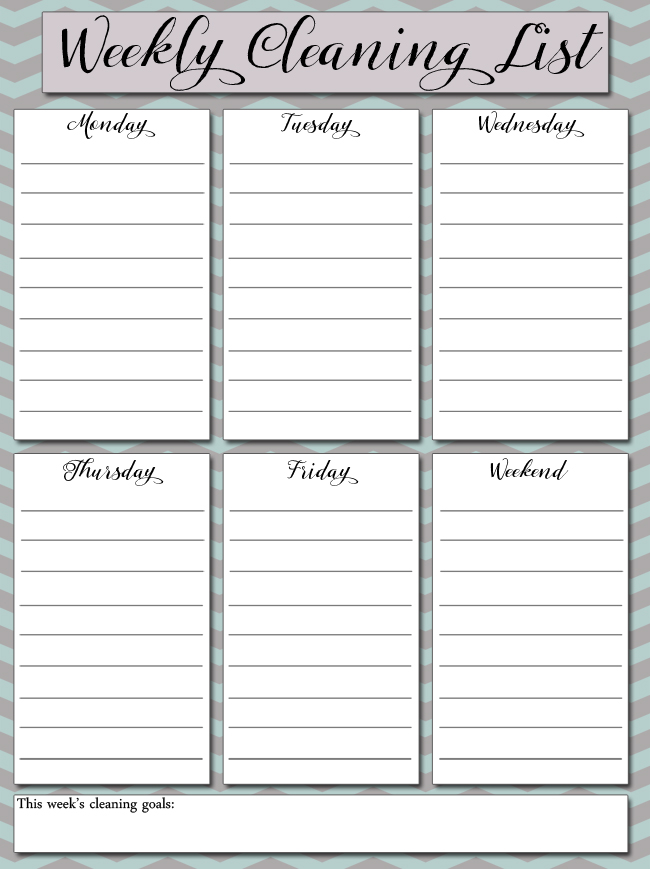 Free Printable Weekly Cleaning List with daily & weekly goals #ZepSocialstars