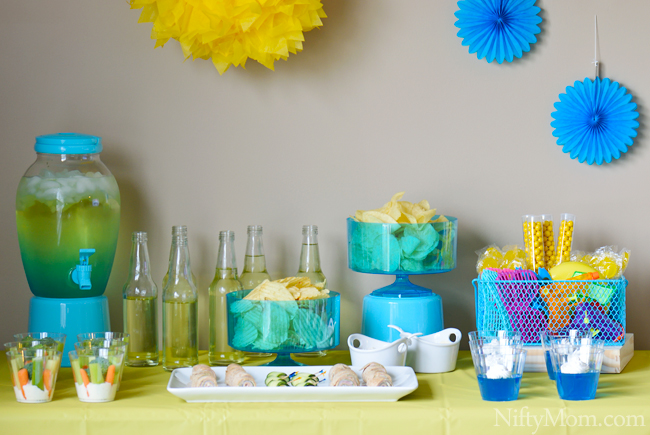 Summer Party Ideas for Indoors with a Yellow & Blue Theme #DipYourWay