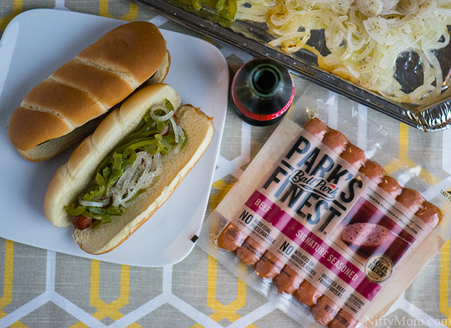 Grilled Peppers and Onions Paired with a Grilled Ball Park Park’s Finest