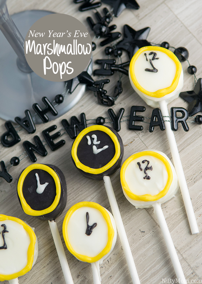 Kid friendly New Year's Eve Idea - Clock Marshmallow Pops