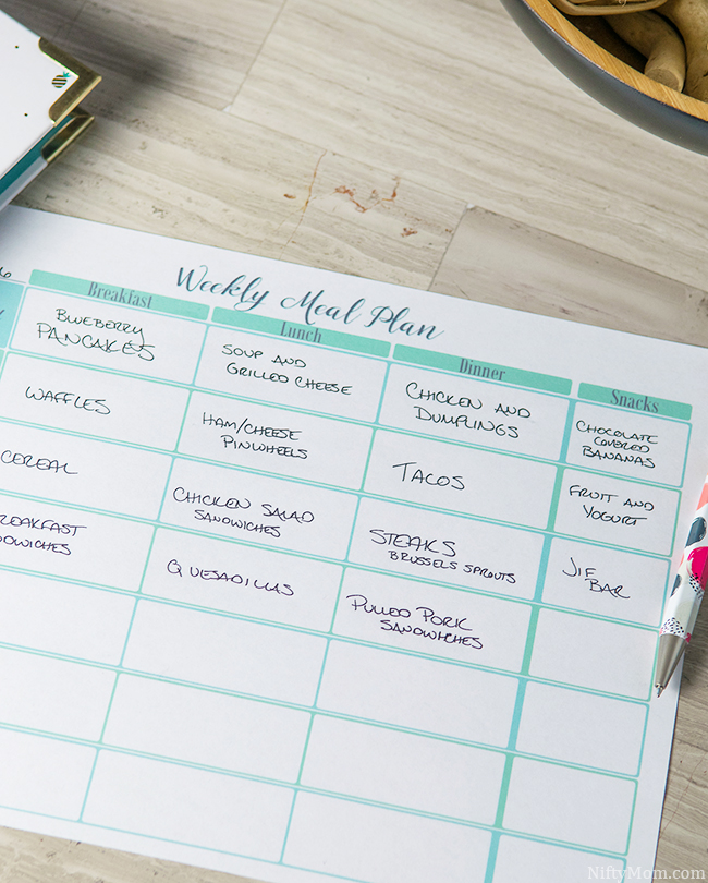 Free Printable Weekly Menu Plan 