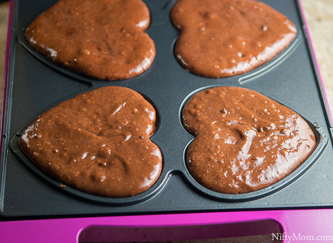 Making Heart Shaped Chocolate Strawberry Dessert Waffles