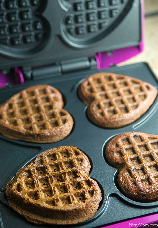 Making Chocolate Strawberry Dessert Waffles