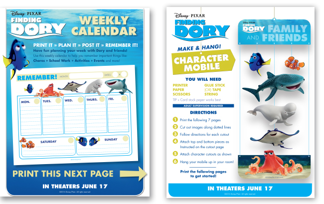 FINDING DORY Printable Activity Sheets
