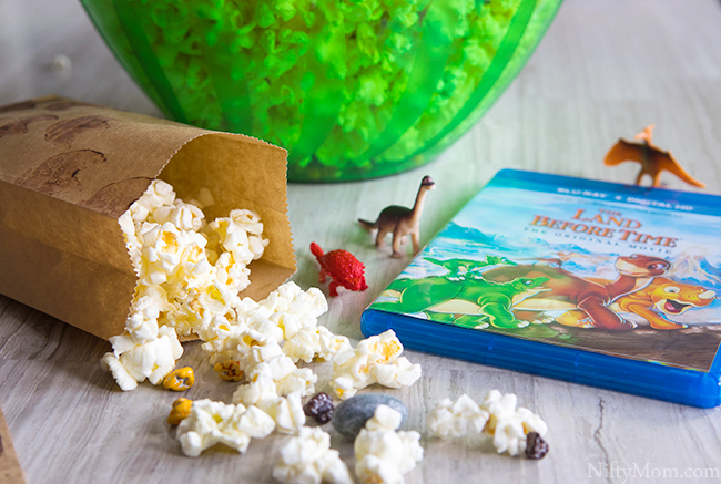 The Land Before Time Family Movie Night Ideas with DIY Dino Tracks Snack Bags & Dino-Inspired Popcorn Mix