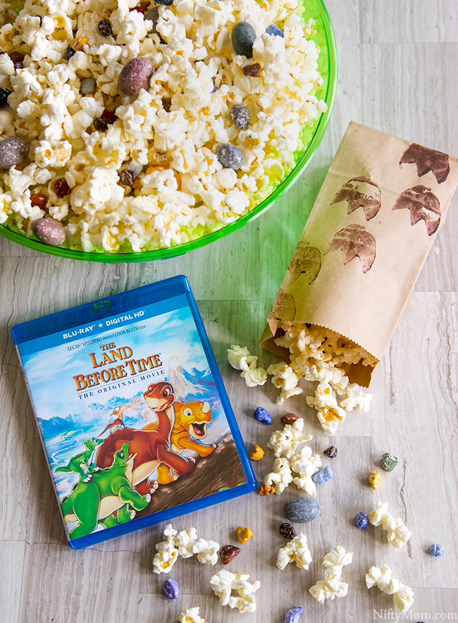 The Land Before Time Family Movie Night Ideas with DIY Dino Tracks Snack Bags & Dino-Inspired Popcorn Mix