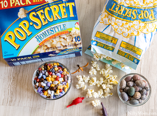 Dino-Inspired Popcorn Mix (that's chocolate rocks & candy too)
