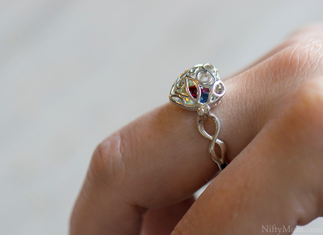 Unique Mothers Ring - Personalized with heart design and encased heart birthstones