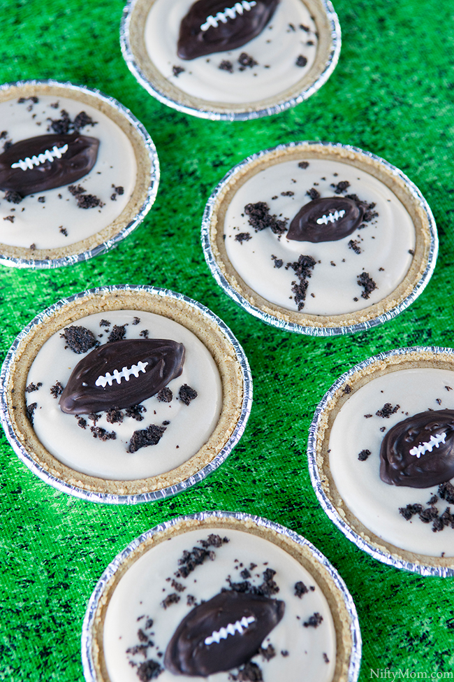 Mini White Mocha Pudding Pies with DIY Candy Footballs