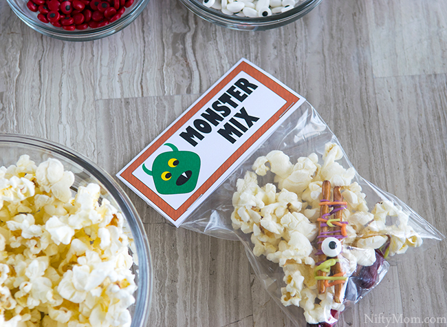 Monster Snack  Mix with Printable 'Monster Mix' Treat Bag Labels