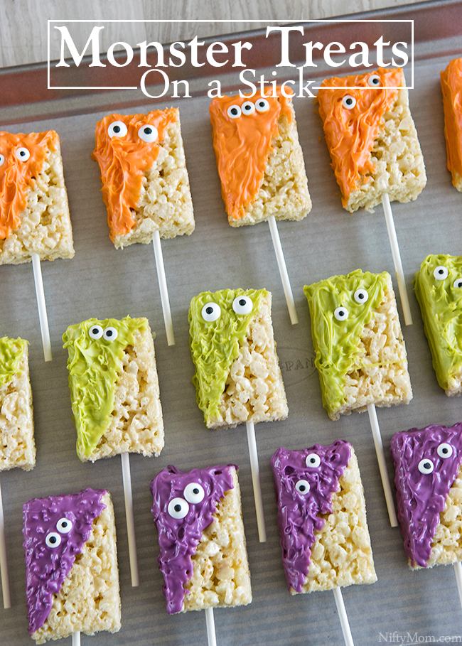 Monster Treats made with Rice Krispies Treats - Great for Halloween Parties! 