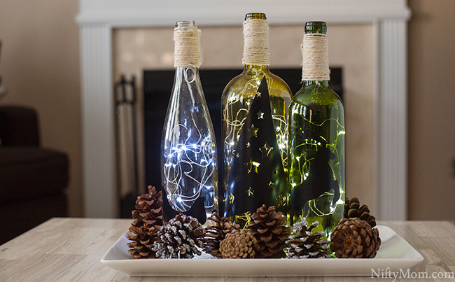 Bar Decor Night Light House Warming Gift Good Friends Wine Together Up-cycled Amber Wine Bottle Luminary with Grape Cork Ornament