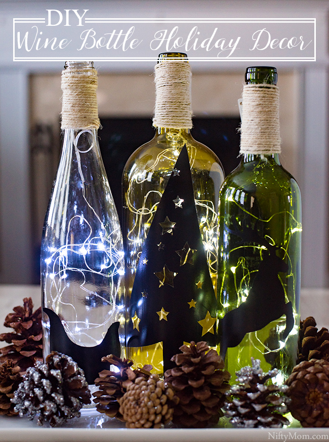 DIY Lighted Wine Bottle Holiday Decor & Centerpiece