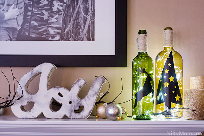 DIY Lighted Wine Bottle Holiday Decor 