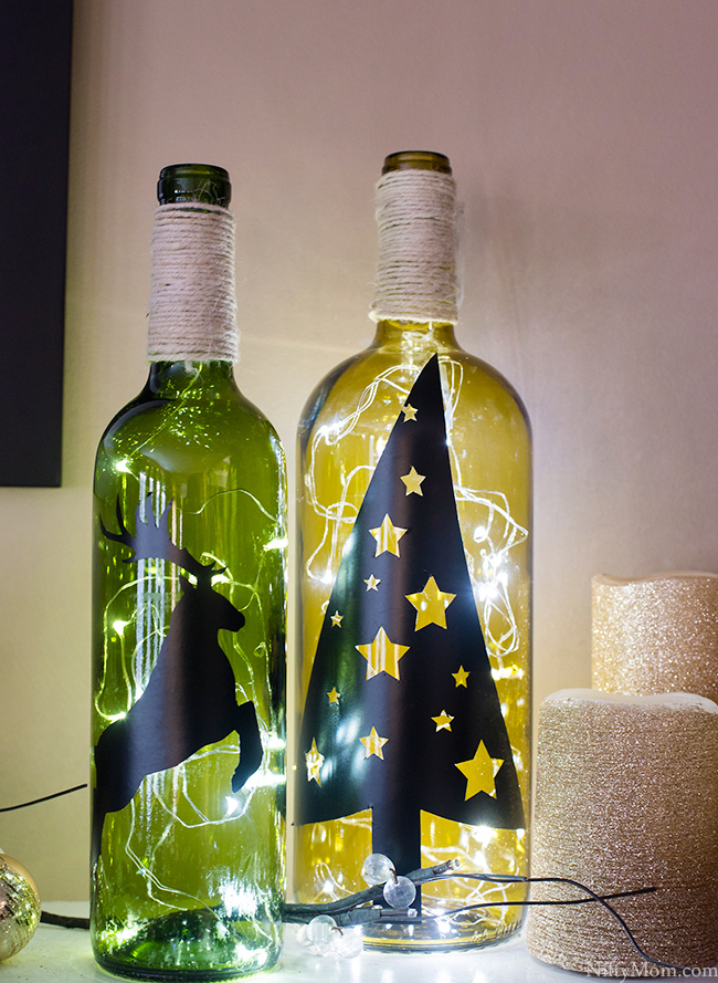 DIY Lighted Wine Bottle Holiday Decor 