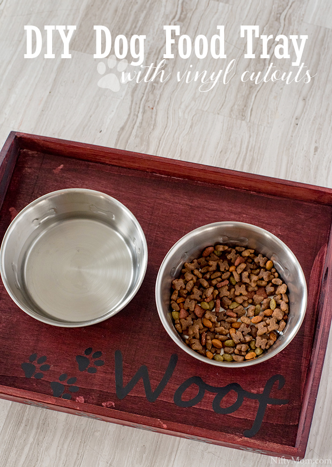Turn a basic wooden tray into a custom dog food tray! Plus download the free file for the vinyl cutouts