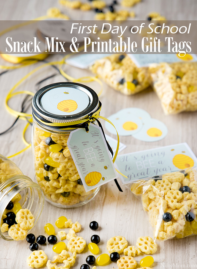 First Day of School Honeycomb Snack Mix & Gift Tag Printables