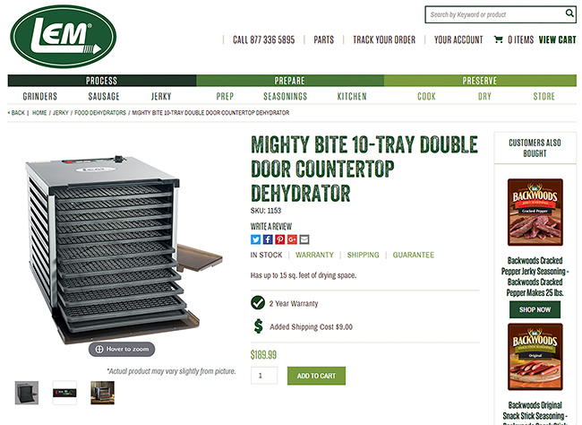 Lem Mighty Bite 5 Tray Countertop Dehydrator