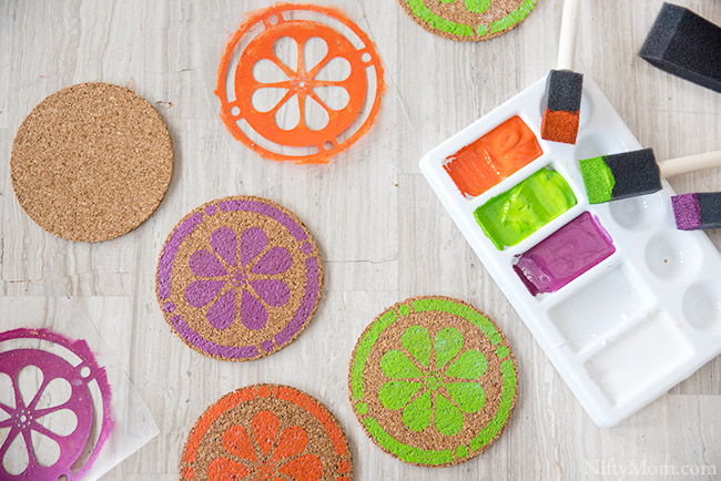 How to make Spring Cork Coasters {with free stencil download}