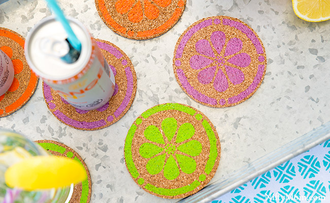 How to make Spring Cork Coasters {with free stencil download}