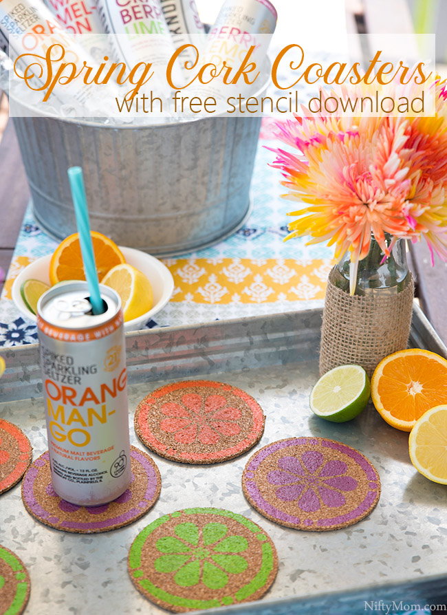 DIY Spring Cork Coasters {with free stencil download}