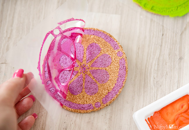 How to make Spring Cork Coasters {with free stencil download}