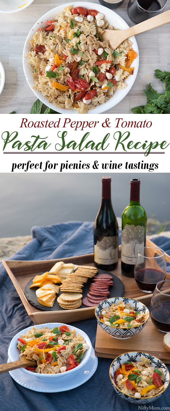 How to Make Roasted Pepper & Tomato Pasta Salad {Great for Picnics} - A tasty cold pasta for wine tastings, picnics, or as a side dish. 