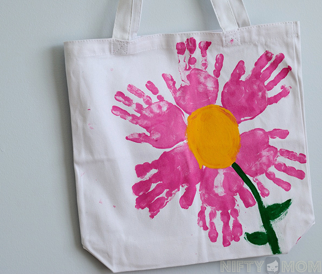 Handprint Flower Tote Bag DIY Gift