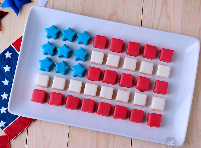 Patriotic Petits Fours made with Pound Cake & Melted Icing