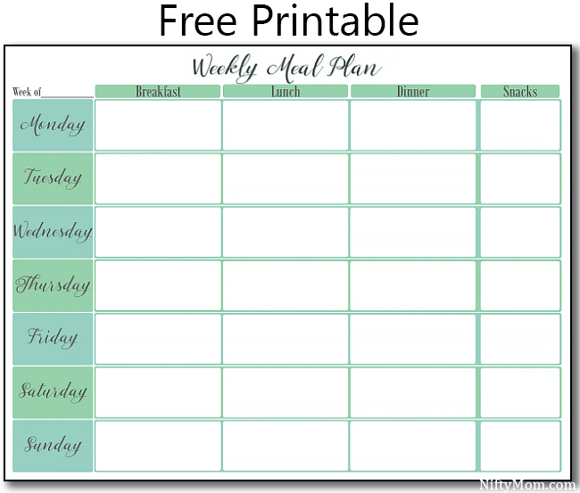 Blank Weekly Food Chart