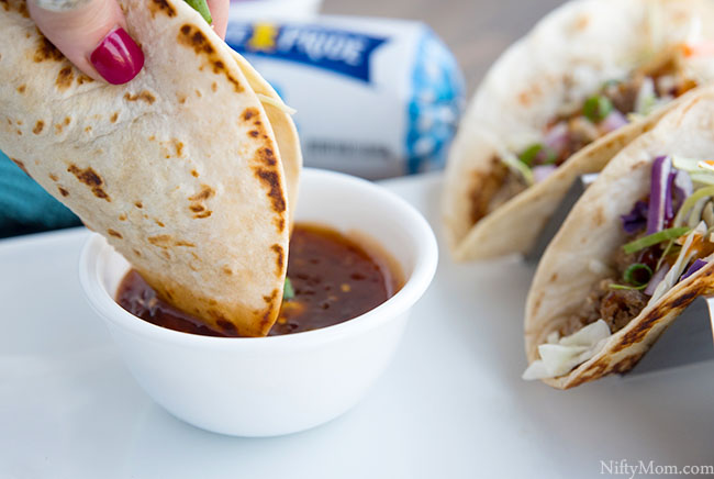 Egg Roll Inspired Pork Tacos with Sweet & Spicy Dipping Sauce