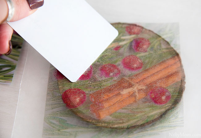How to Easily Transfer Images onto Wood Coasters & a free Holiday Print to Make Winter Holiday Coasters