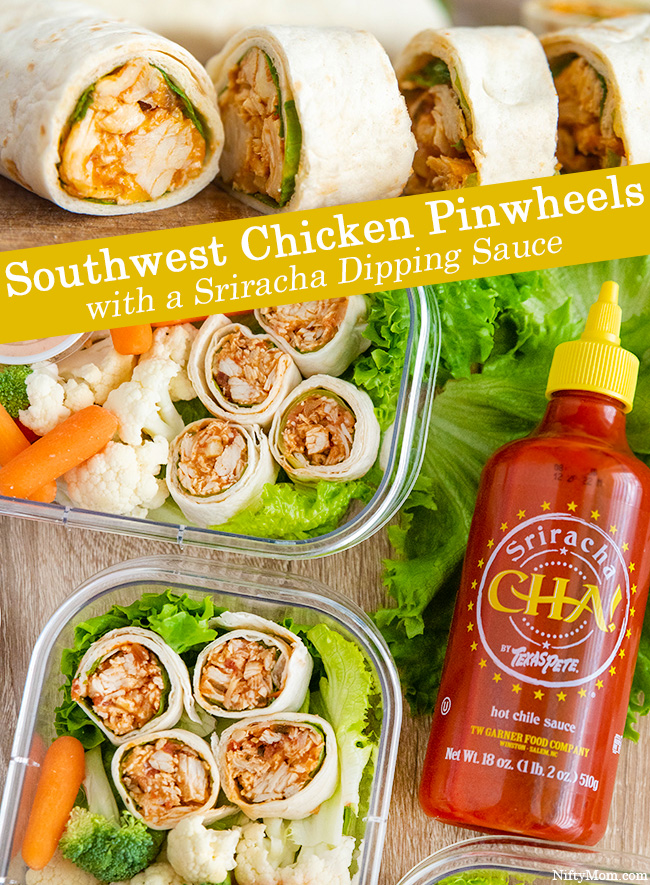 Southwest Chicken Pinwheels with a Sriracha Dipping Sauce
