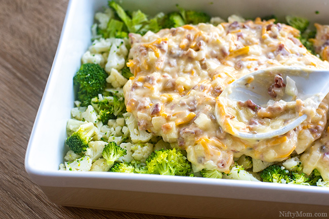 Broccoli & Cauliflower Casserole - A cheesy, bacon-y side dish perfect for the whole family!